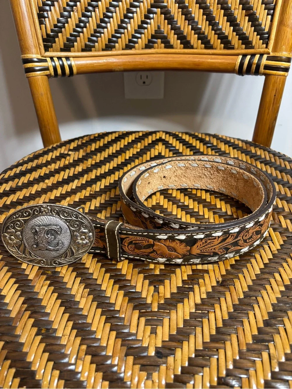 Wright Western Tooled Belt Cowboy Buckle 36”